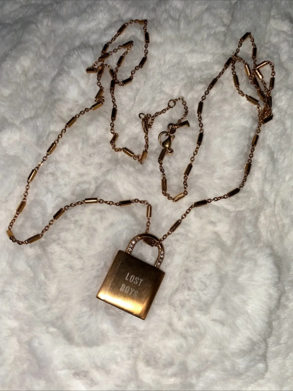 KEEP Collective Lost Boys Lock Pendant Long Necklace Rose‎ Gold Bronze Color